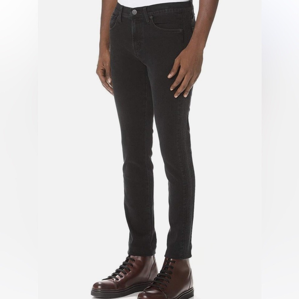 J Brand Men's Mick Moto Skinny Fit Jeans Hype‎ Black Ribbed Side Stripe JB000939